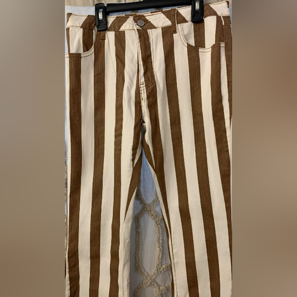 Judith March Brown And White Striped Flare Pants Size L - Picture 2 of 9